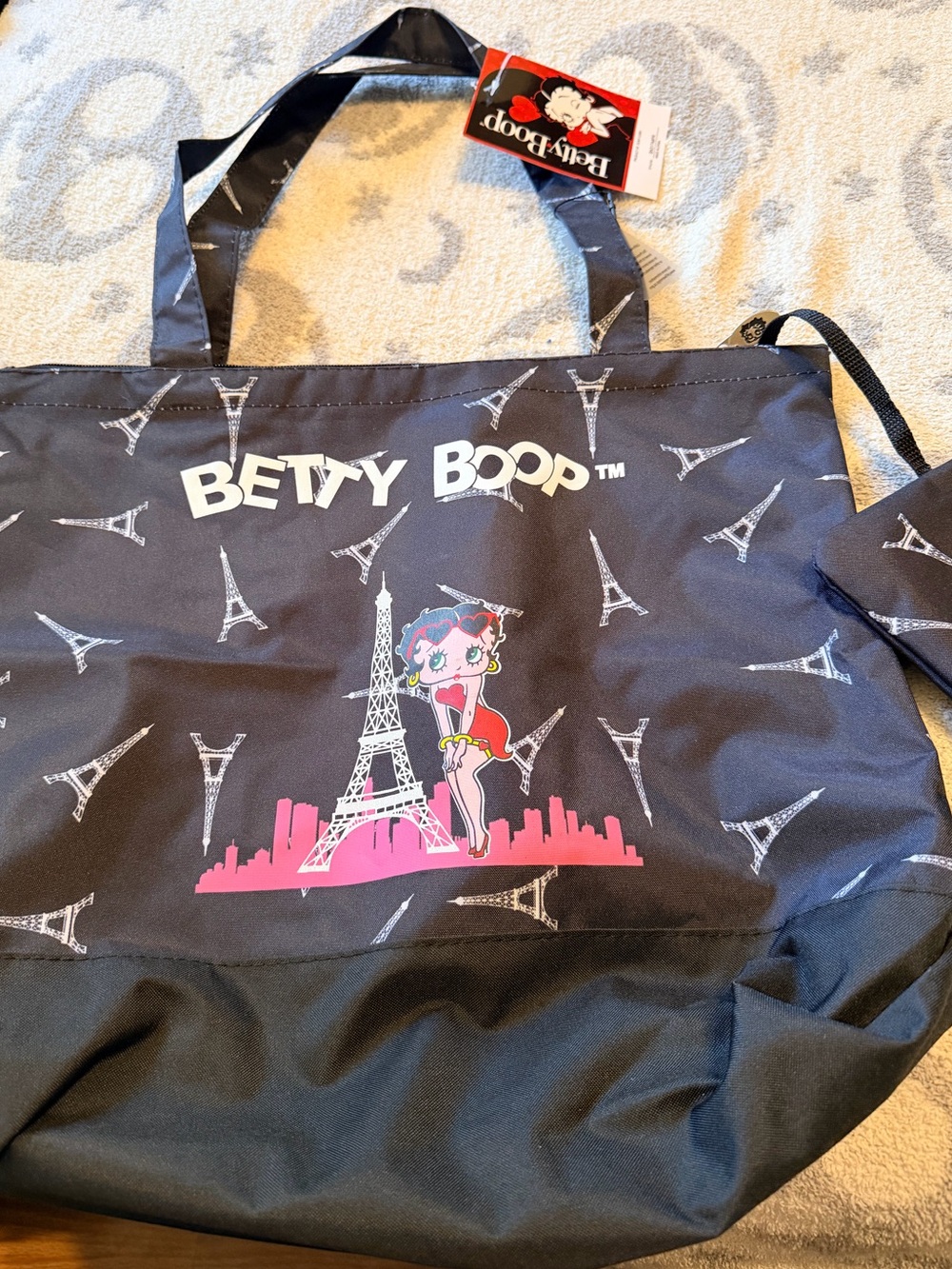 Betty Boop Black Tote with Pink Eiffel Tower and Character